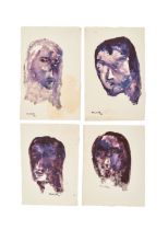 AKBAR PADAMSEE, HEADS (4) WATERCOLOUR ON PAPER, SIGNED AT THE BOTTOM