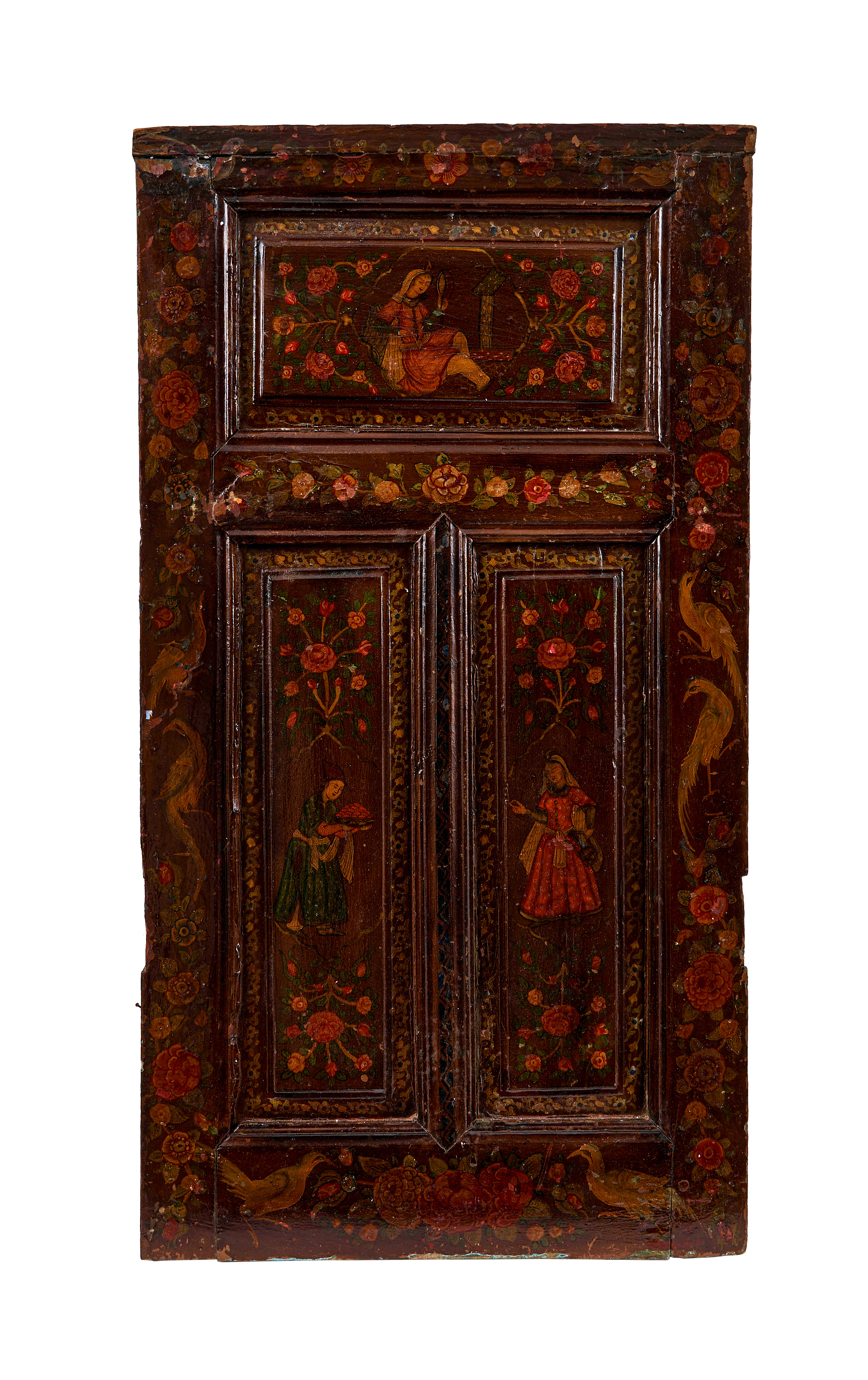 A PAIR OF QAJAR PAINTED AND GESSO APPLIED WOODEN DOORS, 19TH CENTURY, PERSIA - Image 4 of 4