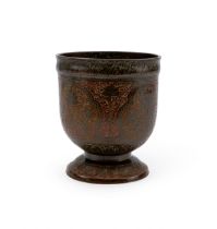 AN EARLY INDIAN BRONZE AND ENAMEL CUP, DECCAN OR NORTH INDIA, 18TH CENTURY