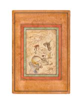 A ZAND MINIATURE OF A YOUTH WITH ANIMALS, 18TH CENTURY, PERSIA
