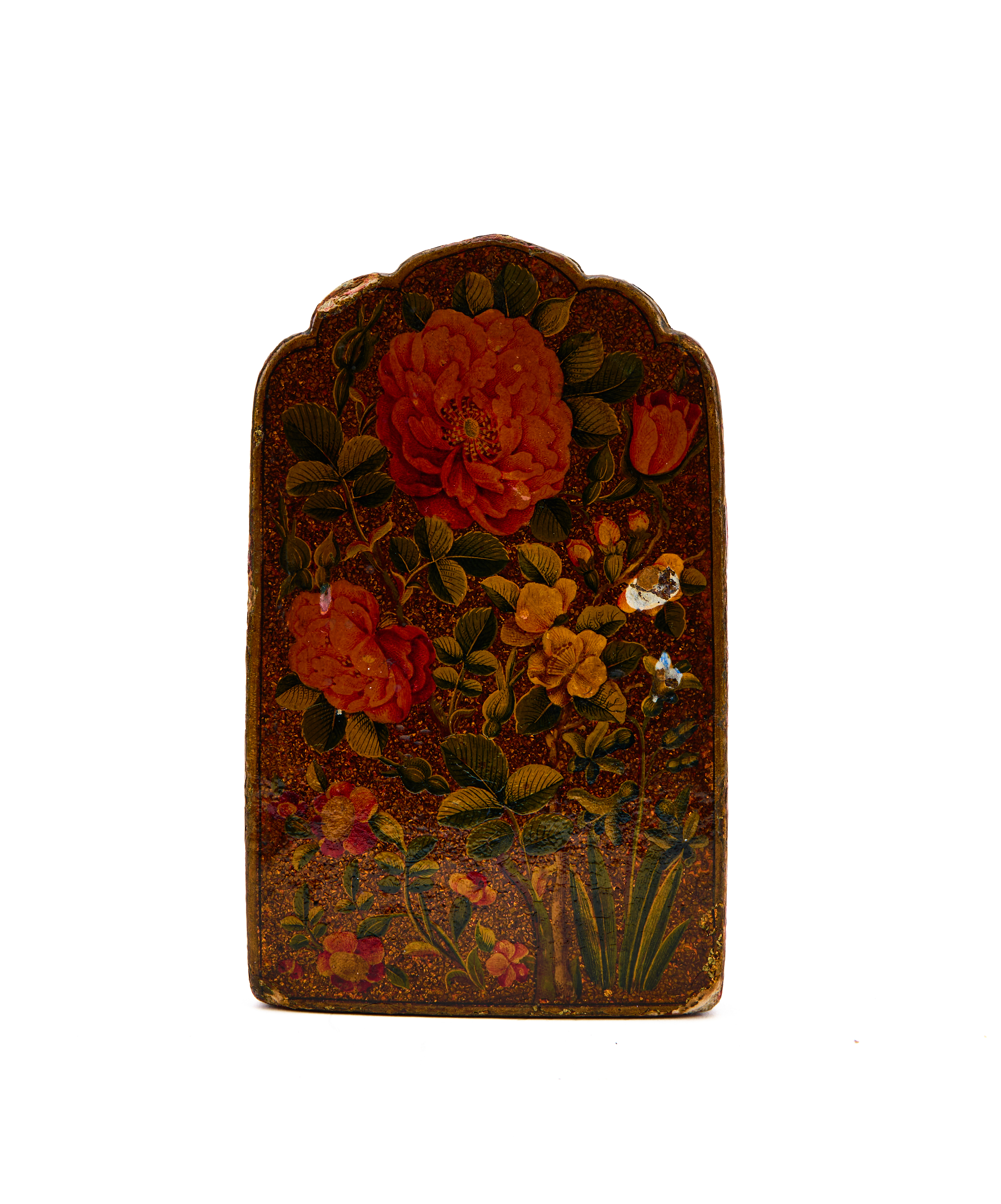 AN EARLY QAJAR PAPER MACHE LACQUER MIRROR AND COVER, 19TH CENTURY - Image 3 of 4