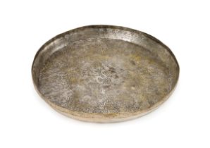 A SAFAVID TINNED COPPER INSCRIBED TRAY. 17TH CENTURY