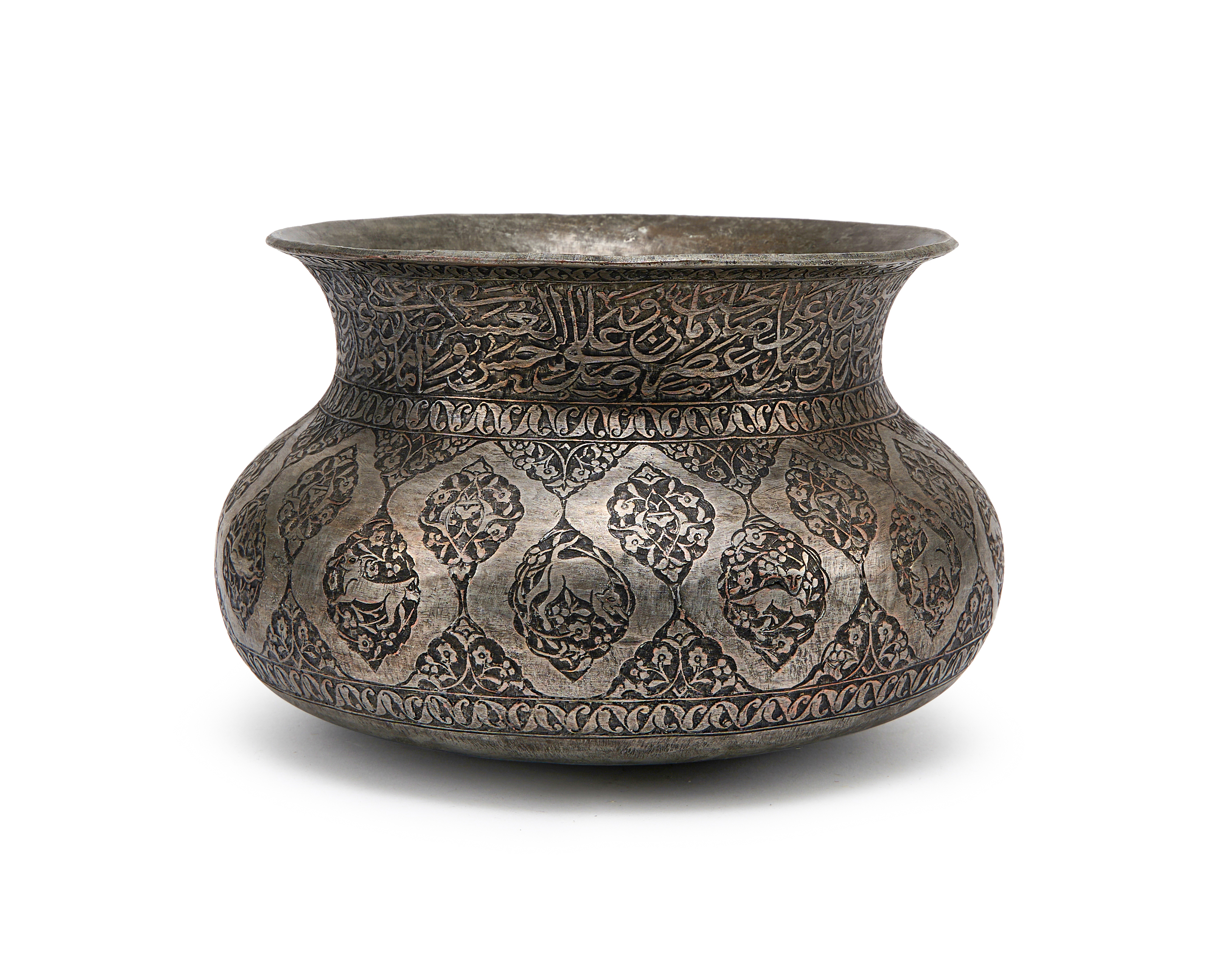 A TINNED COPPER CALLIGRAPHIC BASIN, ZAND DYNASTY, 18TH CENTURY