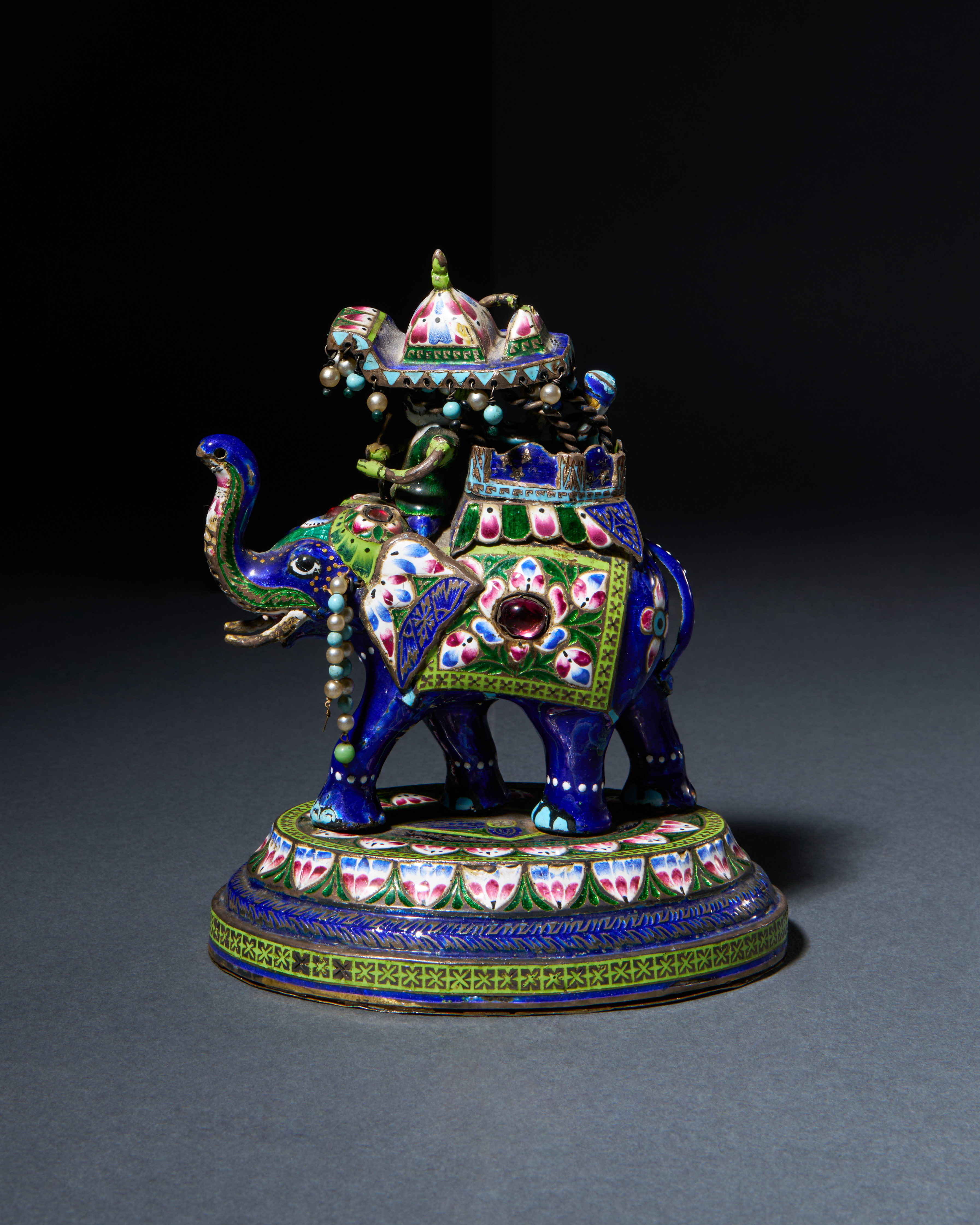 AN INDIAN POLYCHROME ENAMELLED SILVER HOWDAH FIGURE, BENARES, INDIA, 20TH CENTURY - Image 4 of 5