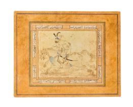 A MINIATURE OF WARRIOR RIDING A HORSE, 18TH CENTURY, PERSIA