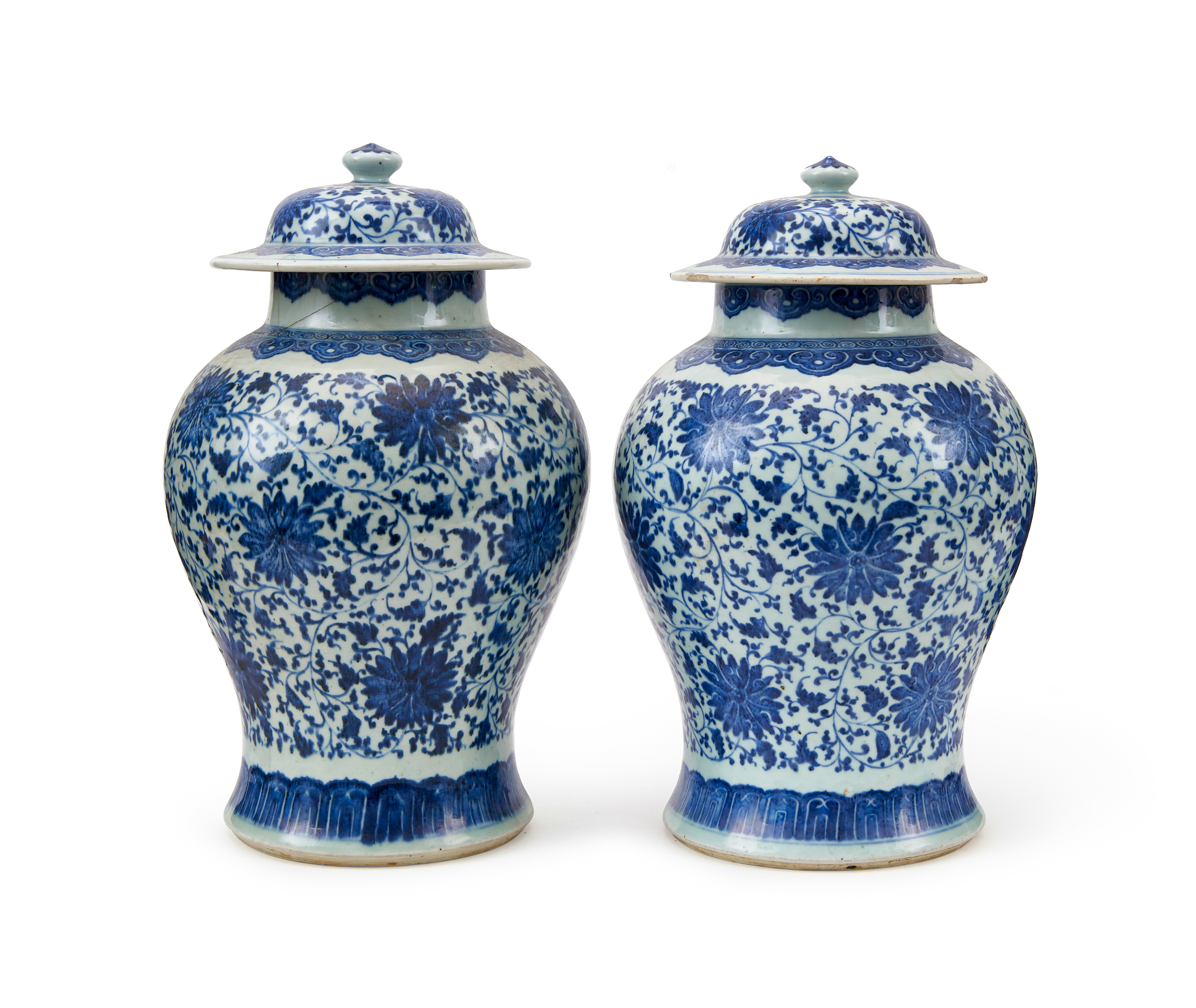 A PAIR OF BLUE & WHITE VASES, QING DYNASTY (1644-1911)