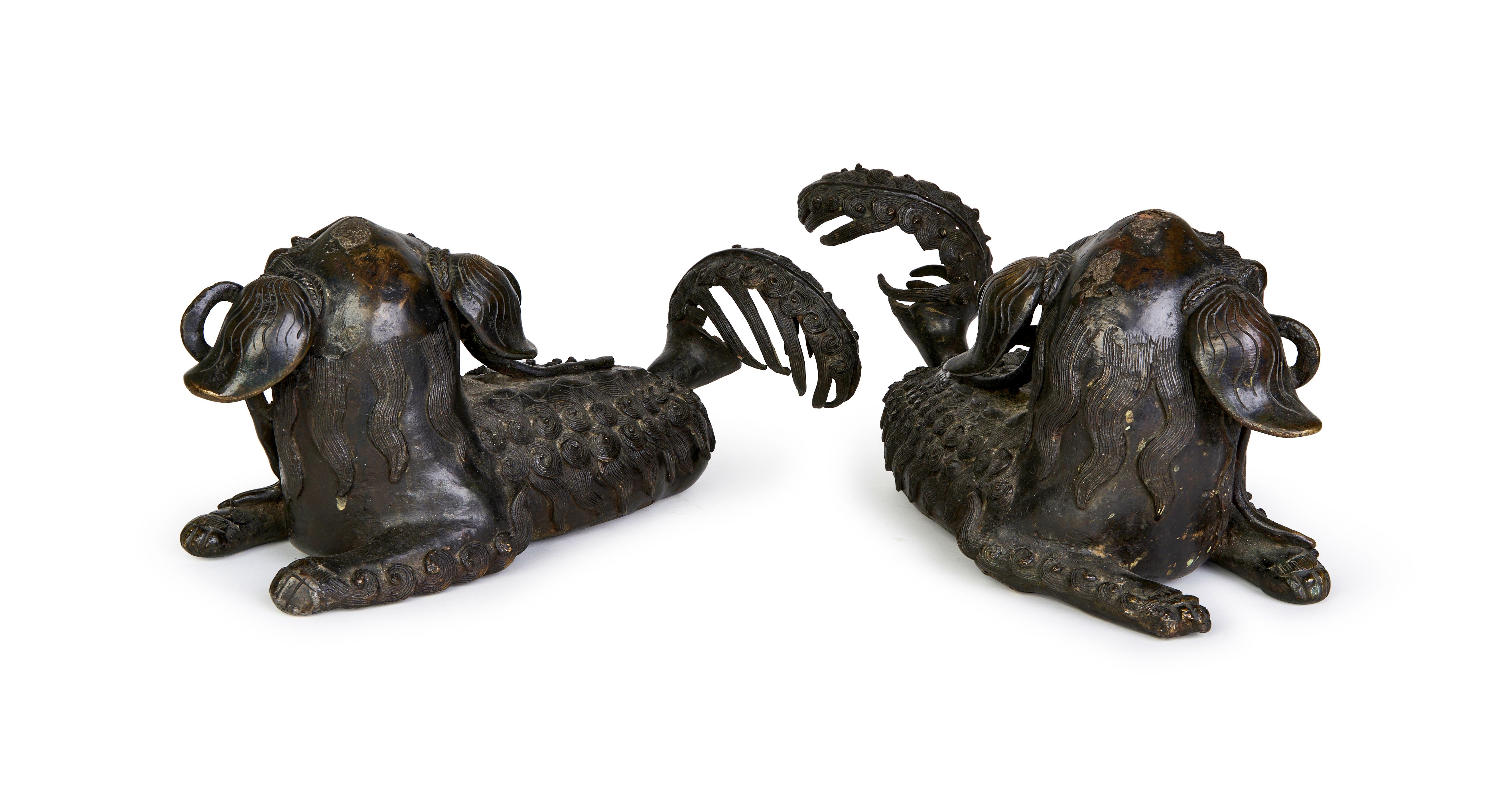 A PAIR OF CHINESE BRONZE FOO DOG CENSERS, QING DYNASTY (1644-1911) - Image 6 of 9