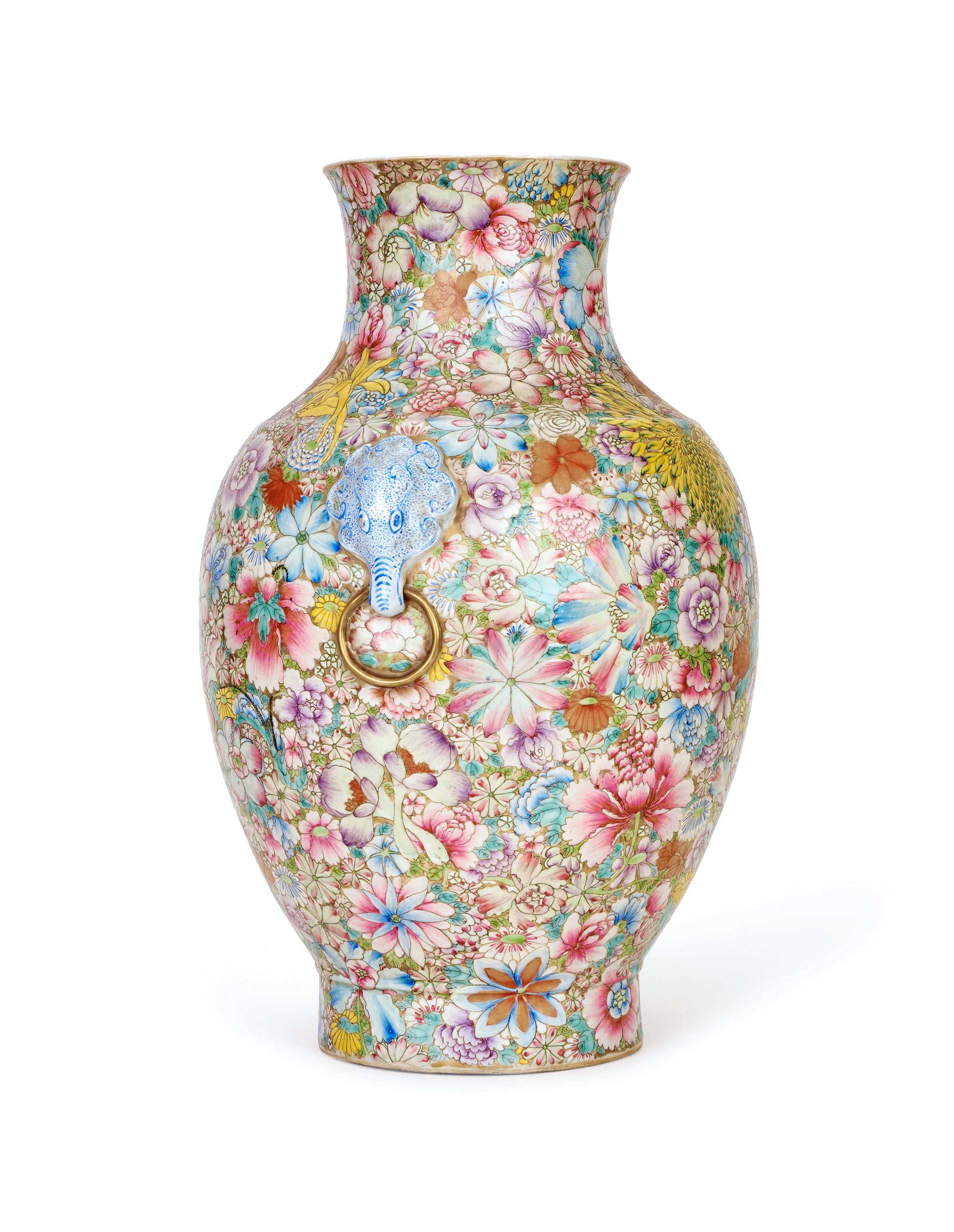 A CHINESE FAMILLE ROSE MILLEFLEUR HU VASE, QIANLONG MARK, QING DYNASTY (1644-1911) - Image 2 of 5