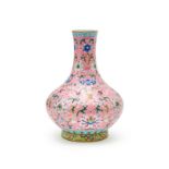 A CHINESE PINK GROUND FAMILLE ROSE VASE, QING DYNASTY (1644-1911)