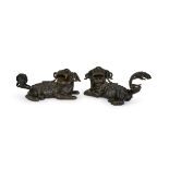 A PAIR OF CHINESE BRONZE FOO DOG CENSERS, QING DYNASTY (1644-1911)