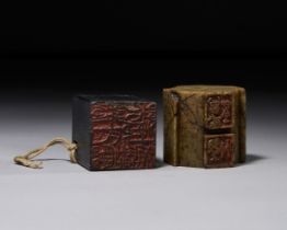 TWO CHINESE SOAPSTONE SEALS, QING-REPUBLIC PERIOD