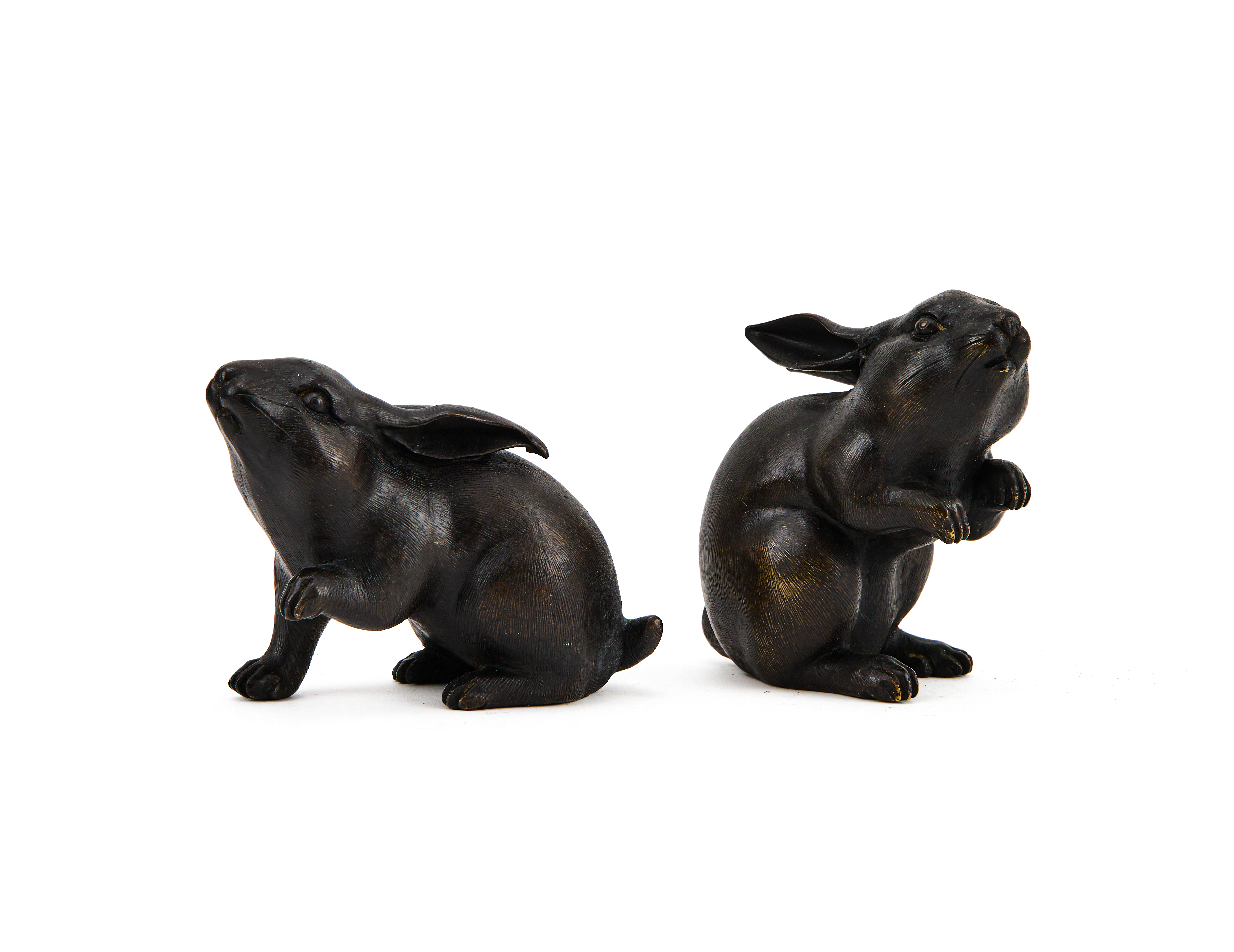 TWO JAPANESE BRONZE HARES, MEIJI PERIOD (1868-1912) - Image 3 of 5