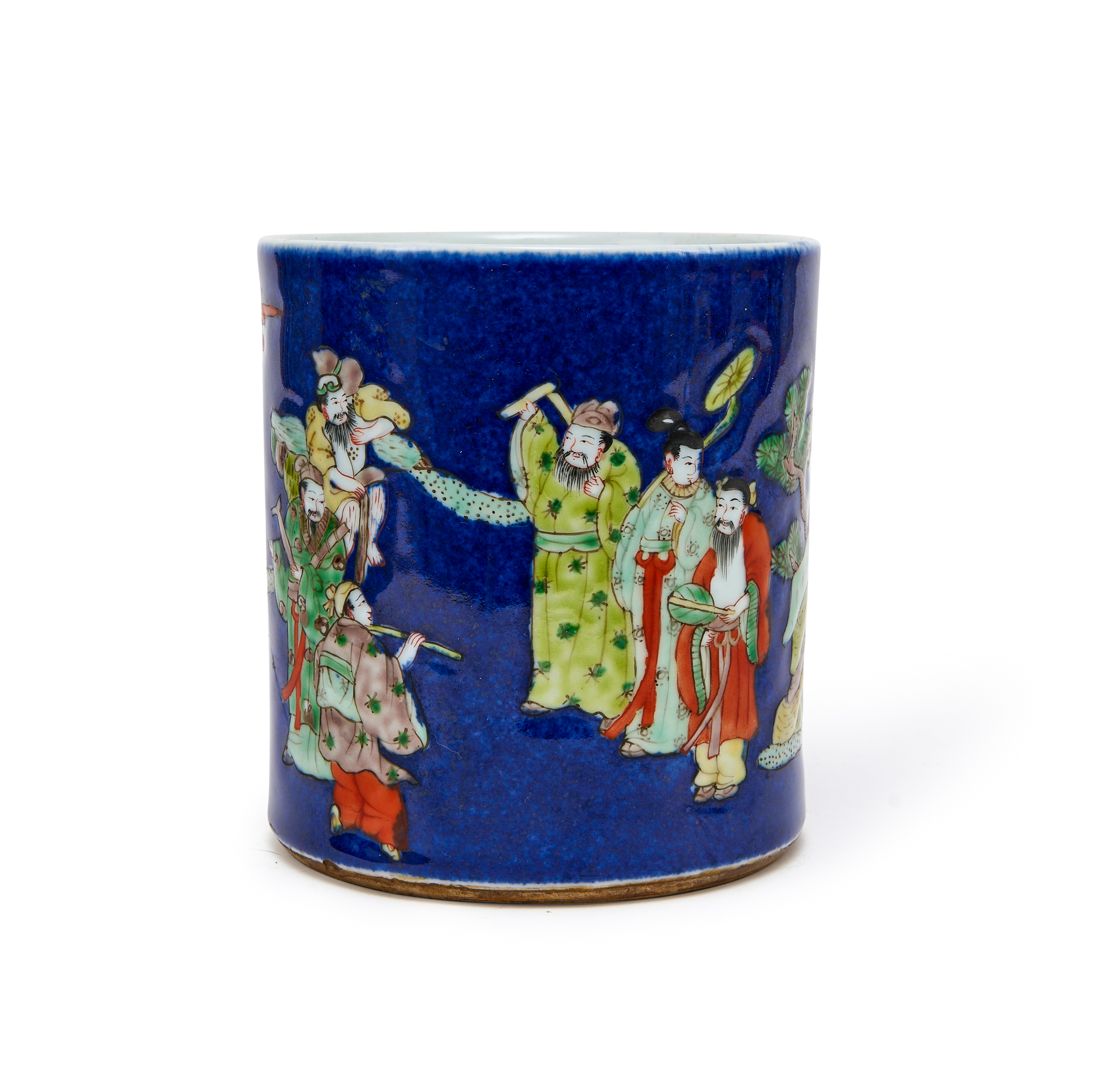 A FAMILLE VERTE POWDER BLUE GROUND GLAZED BITONG, QING DYNASTY (1644-1911)