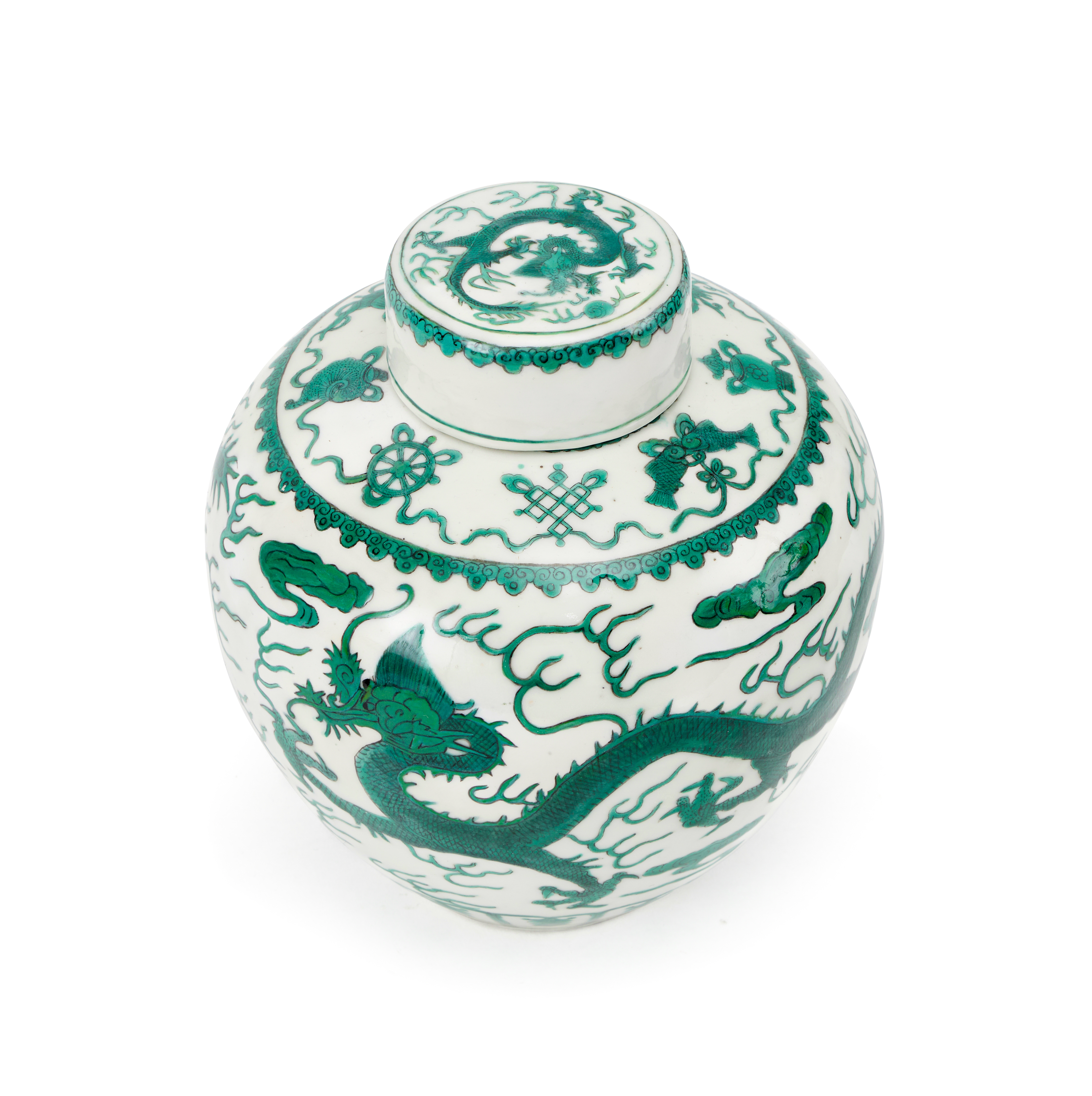 A FINE GREEN-ENAMELED 'DRAGON' JAR AND COVER - Image 2 of 5