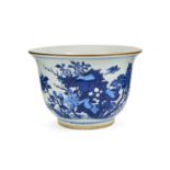A CHINESE BLUE & WHITE FLORAL MAGPIE JARDINIERE, QING DYNASTY (1644-1911)