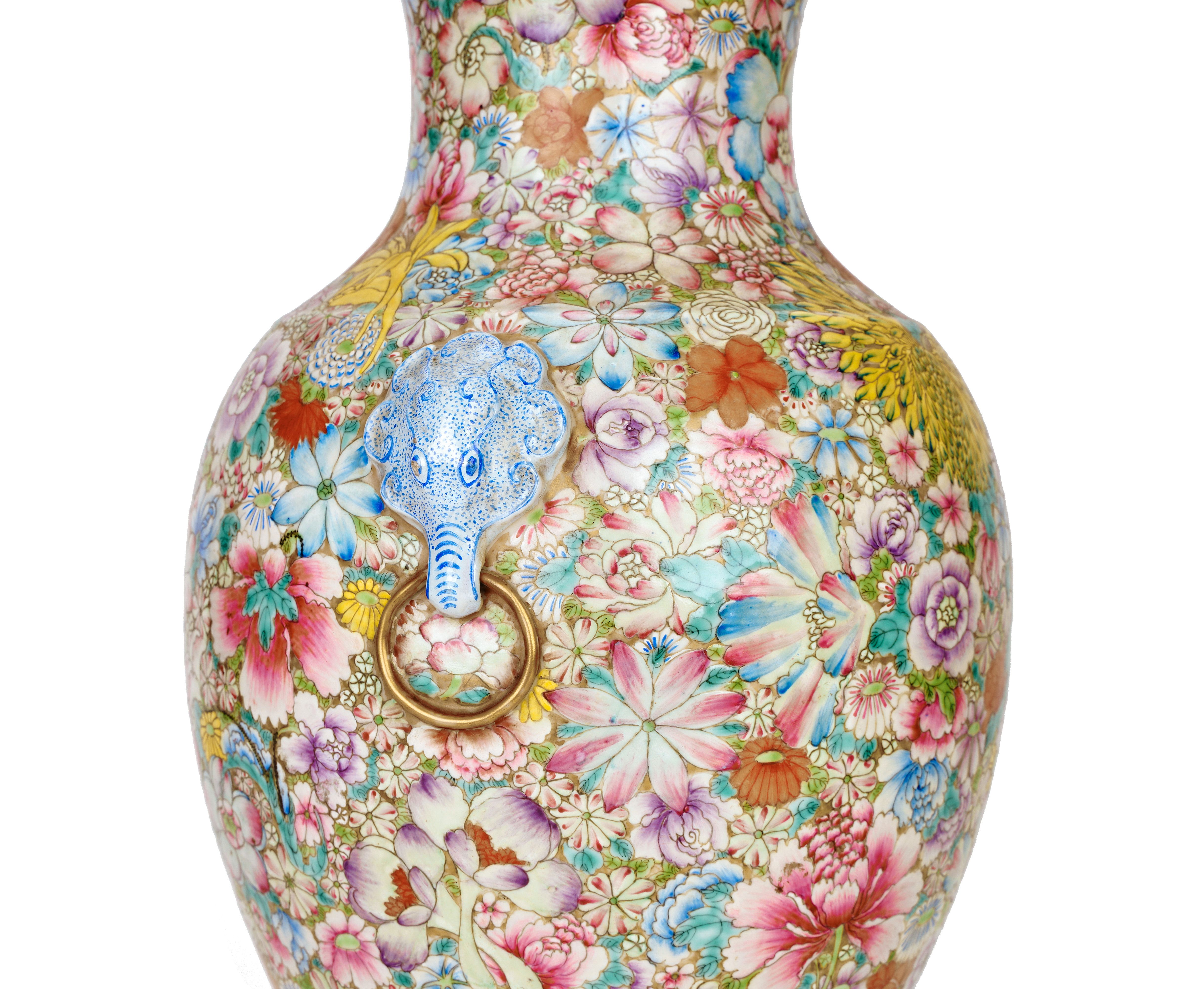 A CHINESE FAMILLE ROSE MILLEFLEUR HU VASE, QIANLONG MARK, QING DYNASTY (1644-1911) - Image 3 of 5