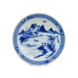 A CHINESE BLUE & WHITE LANDSCAPE PLATE, QING DYNASTY (1644-1911)