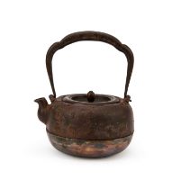 AN INSCRIBED JAPANESE IRON TEAPOT, MEIJI PERIOD (1868-1912)