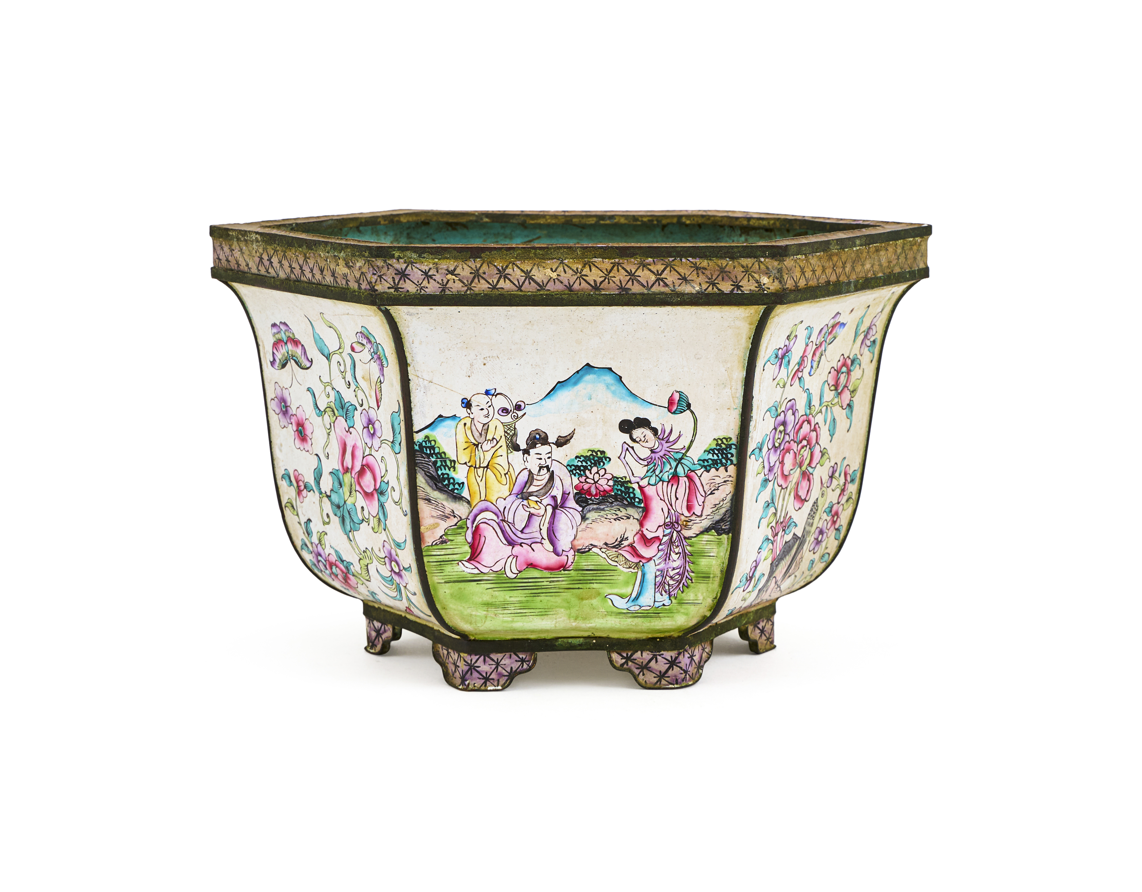 A CHINESE HEXAGONAL CANTON ENAMEL JARDINERE, QING DYNASTY (1644-1911) - Image 3 of 5