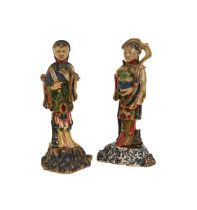 TWO CHINESE POLYCHROME PAINTED SOAPSTONE FIGURES, QING DYNASTY (1644-1911)