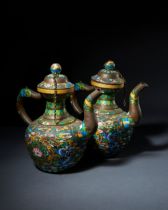 TWO CHINESE ENAMEL EWERS