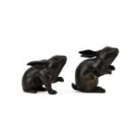 TWO JAPANESE BRONZE HARES, MEIJI PERIOD (1868-1912)