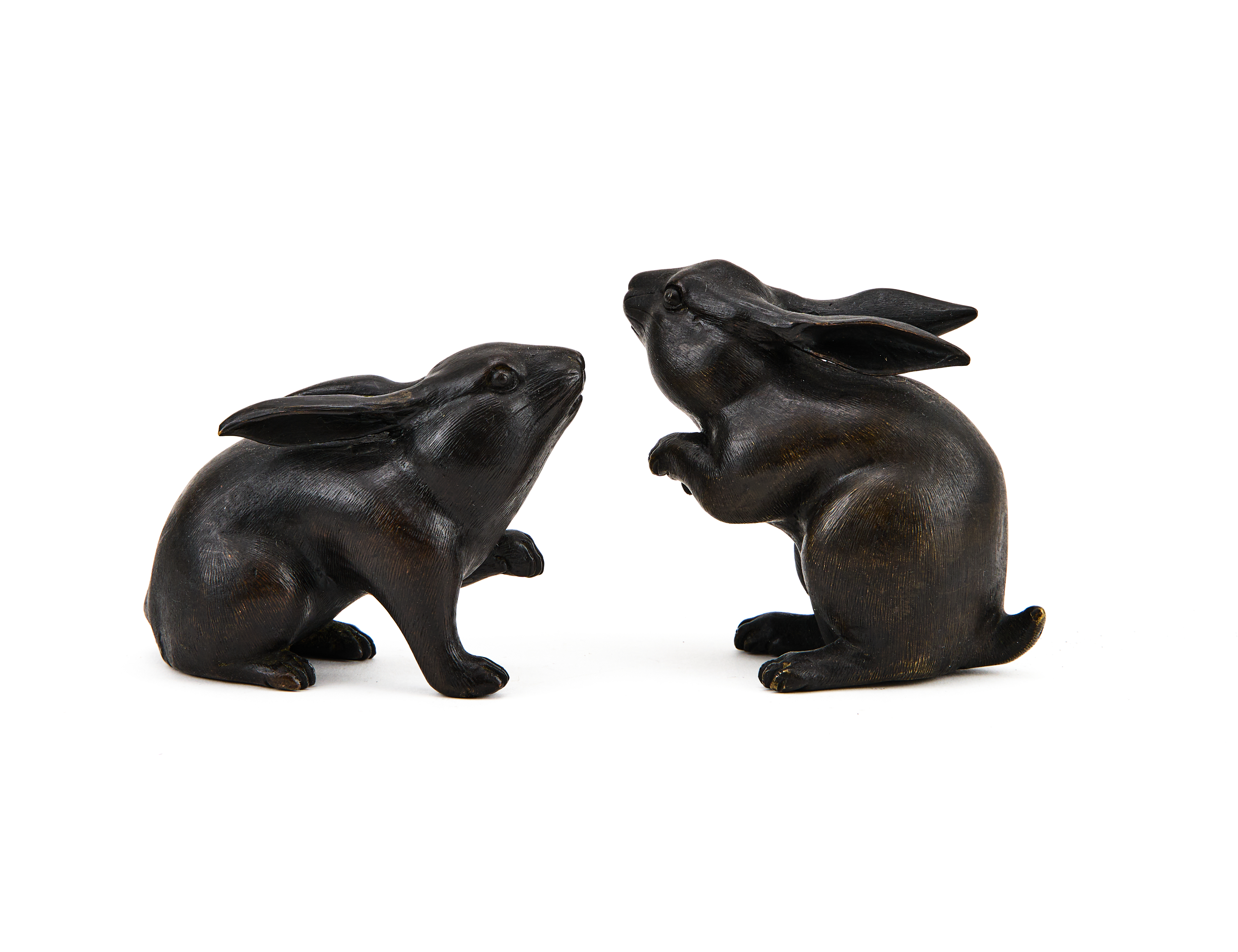 TWO JAPANESE BRONZE HARES, MEIJI PERIOD (1868-1912) - Image 2 of 5