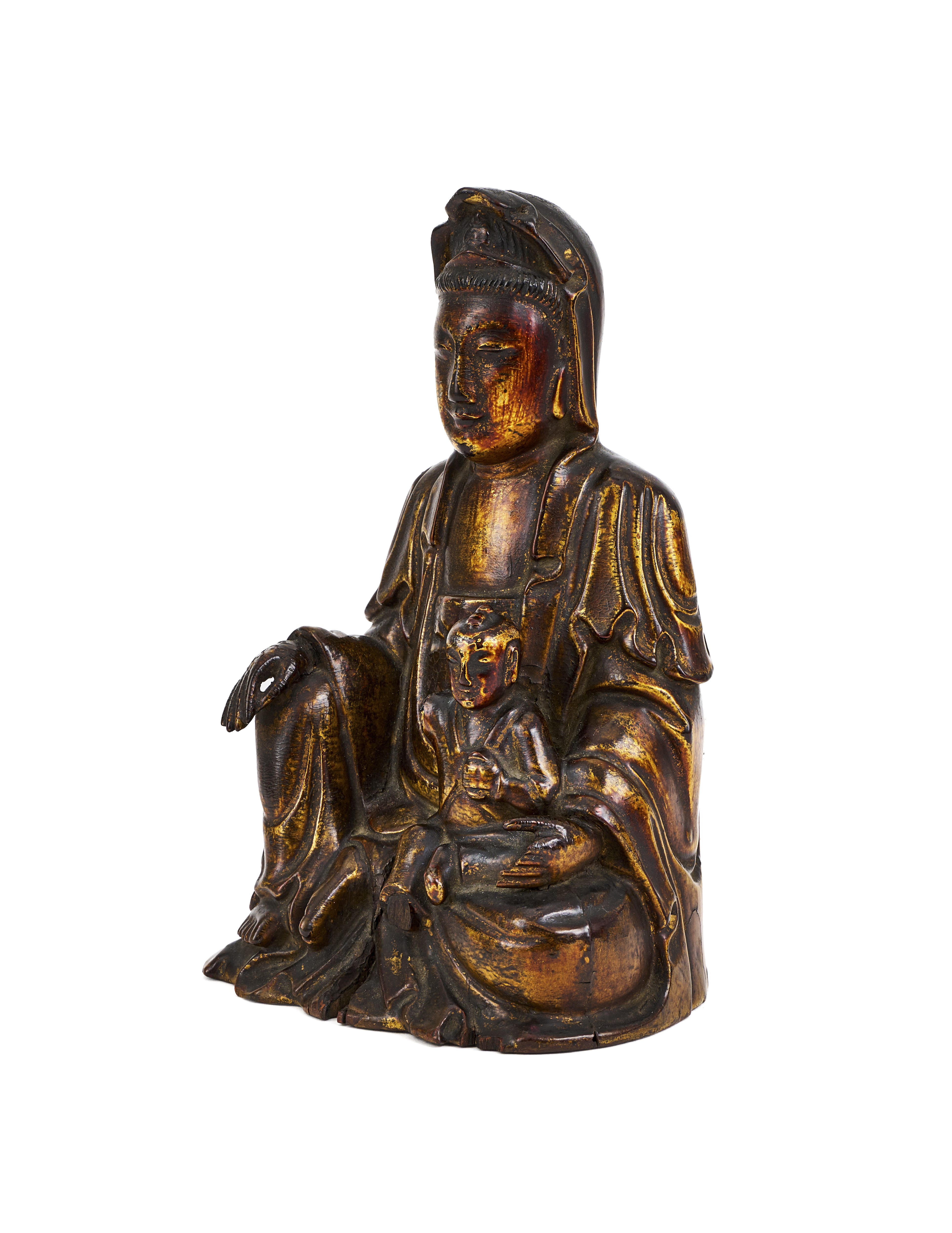 A GILT WOOD SEATED GUANYIN, QING DYNASTY (1644-1911) - Image 2 of 4