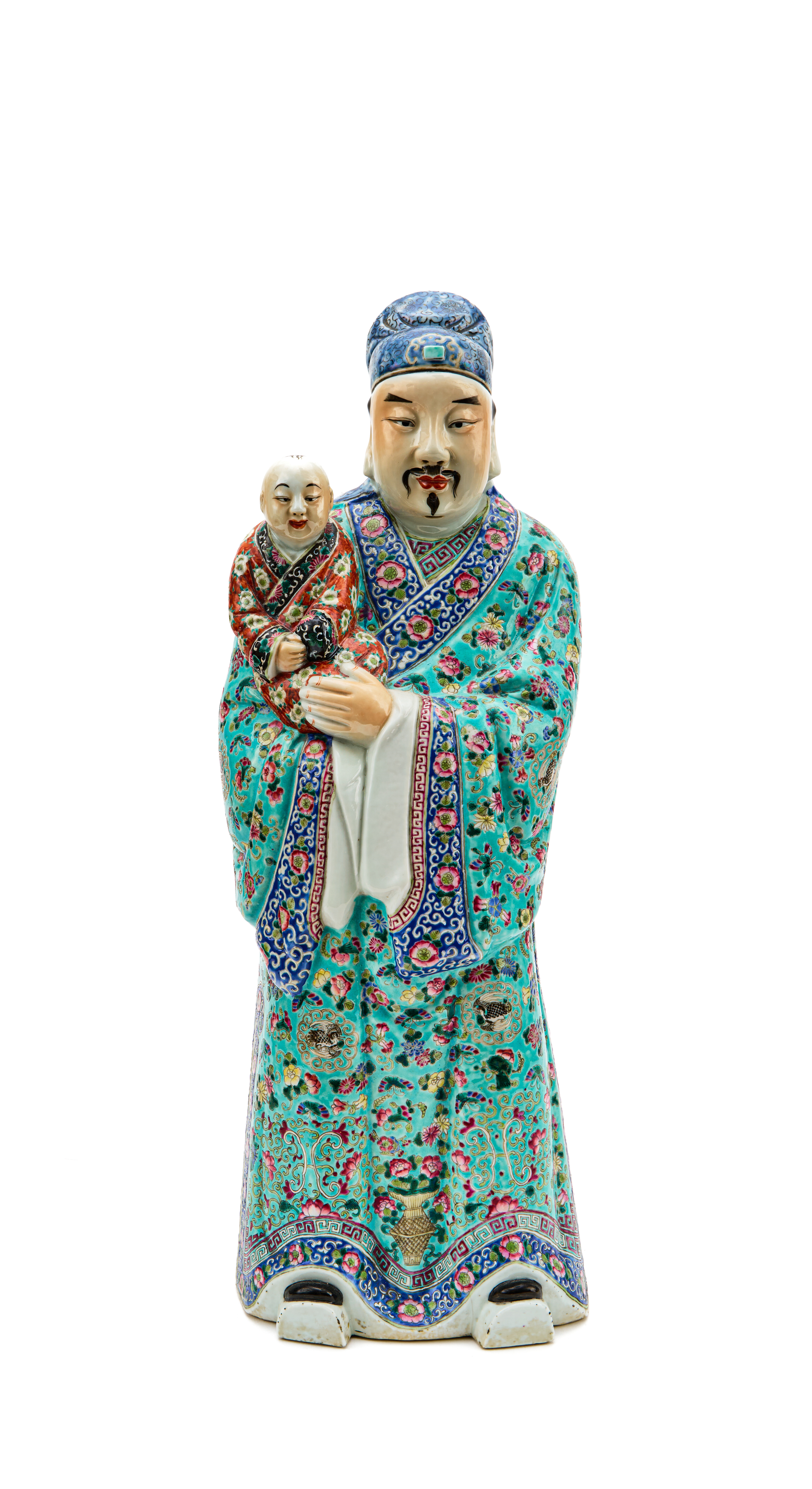 A LARGE CHINESE FAMILLE ROSE FIGURE OF AN IMMORTAL, 19TH CENTURY