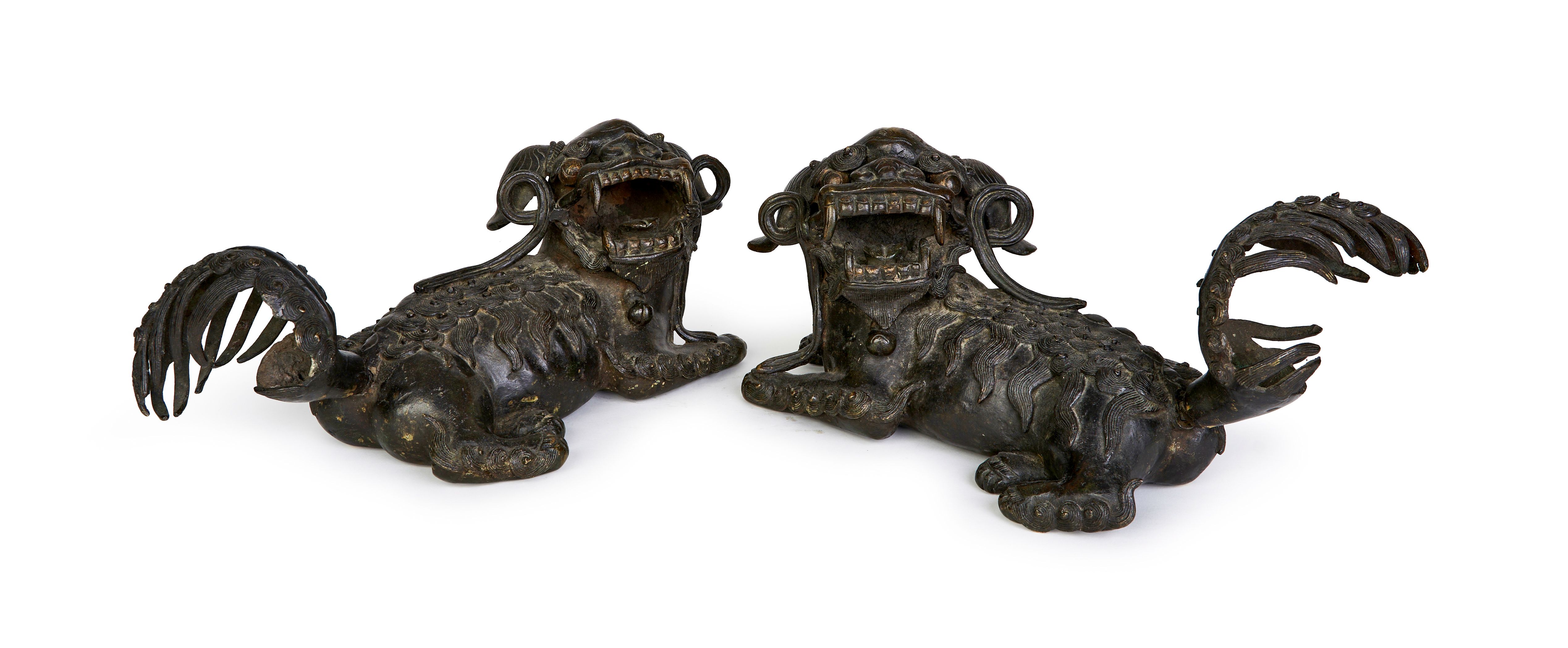 A PAIR OF CHINESE BRONZE FOO DOG CENSERS, QING DYNASTY (1644-1911) - Image 2 of 9