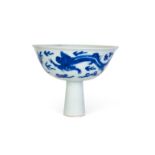 A CHINESE BLUE & WHITE STEM CUP, QING DYNASTY (1644-1911)