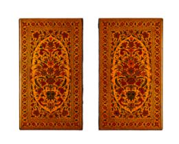 AN EXCEPTIONAL PAIR OF PAPIER MACHE LACQUER BOOK COVERS, KASHMIR, NORTH INDIA, 18TH CENTURY