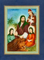 IMAM ALI & HIS SONS, QAJAR, SIGNED & DATED BY MUHAMMAD IBRAHIM 1302 AH