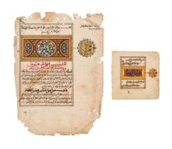 TWO ILLUMINATED MAGHRIBI QURAN FOLIOS, 18TH/19TH CENTURY, SPAIN