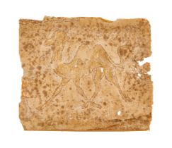 A RARE INSCRIBED HAJJ MAP FRAGMENT OF A CAMEL,13TH/14TH CENTURY