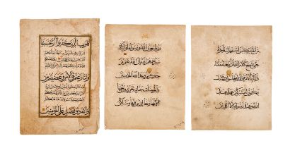 THREE QURAN LEAVES, A PAIR OF TIMURID LEAVES & A SAFAVID LEAF, 14TH-17TH CENTURY