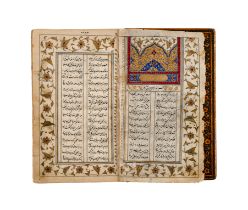 AN ILLUMINATED QAJAR DIWAN (POEM) MANUSCRIPT ON A LACQUER BINDING, 19TH CENTURY, PERSIA