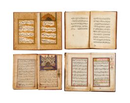 FOUR PERSIAN MANUSCRIPTS, THREE QURAN JUZ & AN ILLUMINATED SAFAVID DIWAN, 17TH CENTURY AND LATER
