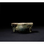 A HIGHLY RARE PASTE GLASS ZIWIYE BULL HEAD LIDDED BOX, CIRCA 7TH CENTURY B.C.