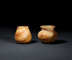 TWO EGYPTIAN ALABASTER JARS, PREDYNASTIC - EARLY DYNASTIC PERIOD, NAQADA III - 1ST DYNASTY, CIRCA 32