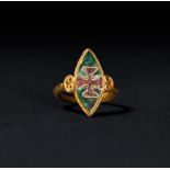 A BYZANTINE OR ANGLO SAXON/MIDDLE AGES GOLD & ENAMEL RING, CIRCA 6TH-8TH CENTURY A.D. OR LATER