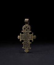 AN ETHIOPIAN COPTIC SILVER & SILVER GILT CROSS, 19TH CENTURY