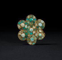 A VERY RARE TURQUOISE-INLAID GOLD PLAQUE ERLITOU CULTURE, CIRCA 1900-1600 BC