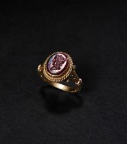 A VICTORIAN GARNET INTAGLIO RING STONE, 18TH CENTURY