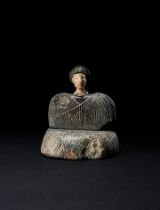 A BACTRIAN CHLORITE AND LIMESTONE SEATED FEMALE FIGURE CIRCA LATE 3RD-EARLY 2ND MILLENNIUM B.C.