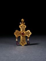 A BYZANTINE GOLD PENDANT CROSS WITH GEMS INLAY CIRCA 6TH CENTURY A.D.