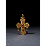 A BYZANTINE GOLD PENDANT CROSS WITH GEMS INLAY CIRCA 6TH CENTURY A.D.