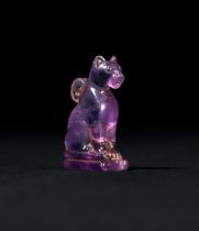 AN EGYPTIAN AMETHYST CAT AMULET LATE PERIOD TO PTOLEMAIC PERIOD, 664-30 B.C.