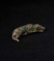 A GREEK BRONZE STATUETTE OF A GNAWING HOUND, CIRCA 3RD-2ND CENTURY BCE