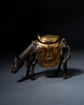 A RARE MING PARCEL-GILT BRONZE 'MULE' CENSER, LATE MING/EARLY QING